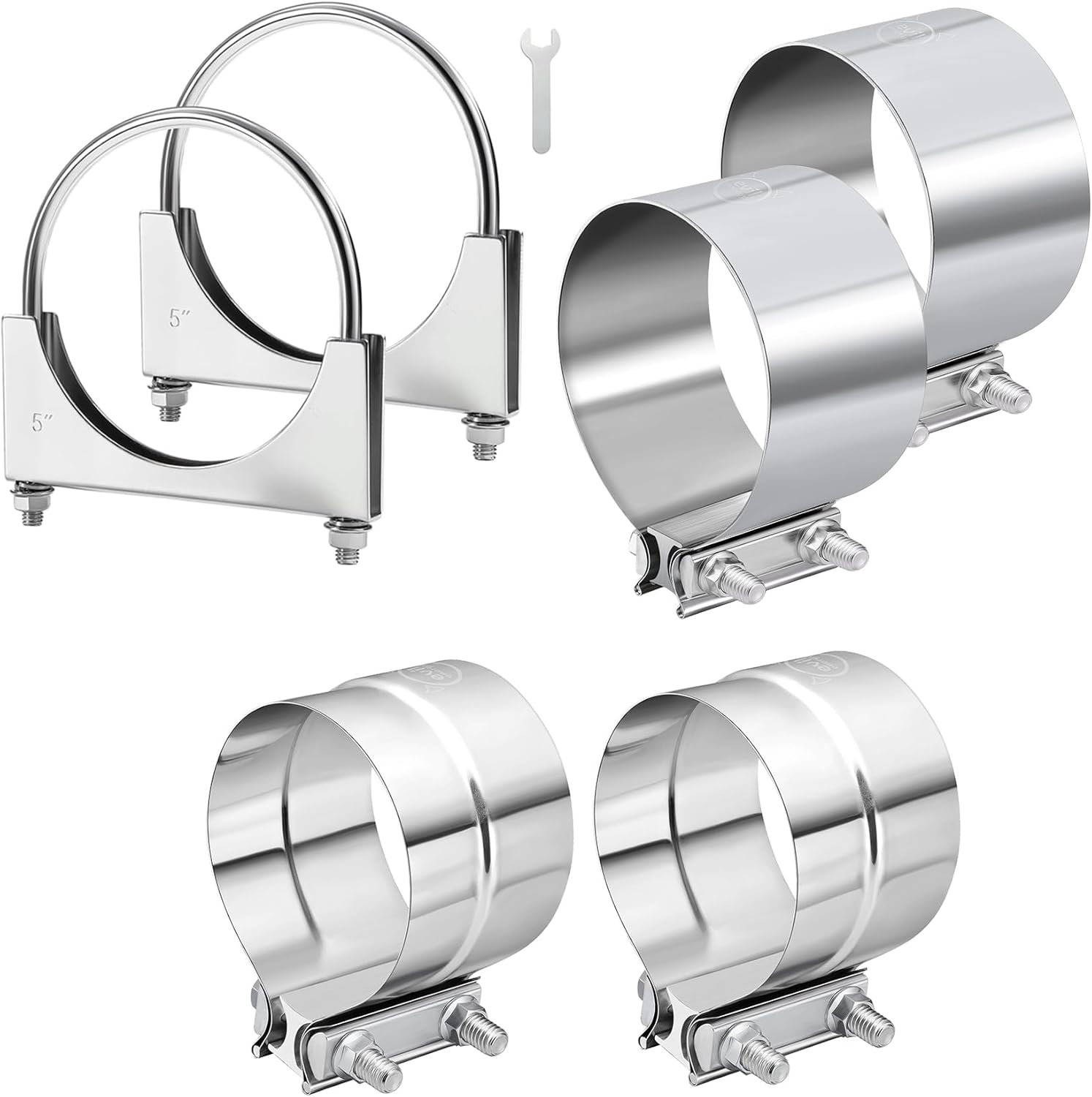 EVIL ENERGY 5" Heavy Duty U Bolt Exhaust Clamp, Butt Joint,Lap Joint Band Clamps 2 PCS