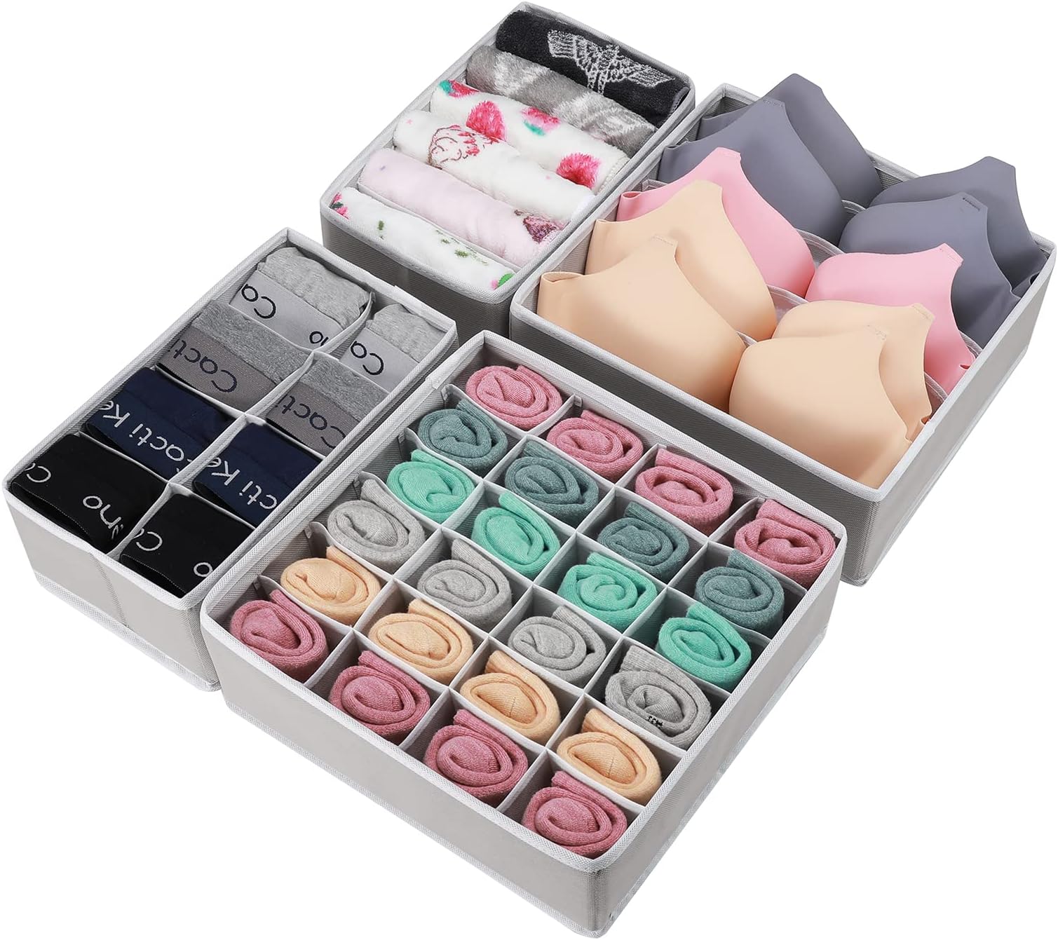 GOGOODA4 Pcs Underwear Drawer Organizers Divider, Socks Bra Organizer and Storage Boxes for Lingerie, Bra, Undies