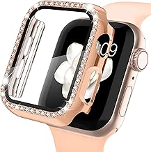 AMiRiTE ADW03 Case Bumper Cover with Tempered Glass Screen Protector Compatible with Apple iWatch Bling Diamond Rhinestone Case for All Watch Series (41MM, Rose Gold - Diamond)