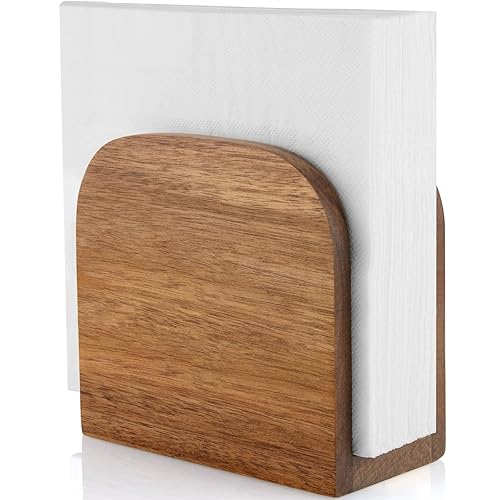 ALELION Acacia Wood Napkin Holder for Table, Wooden Upright Napkin
