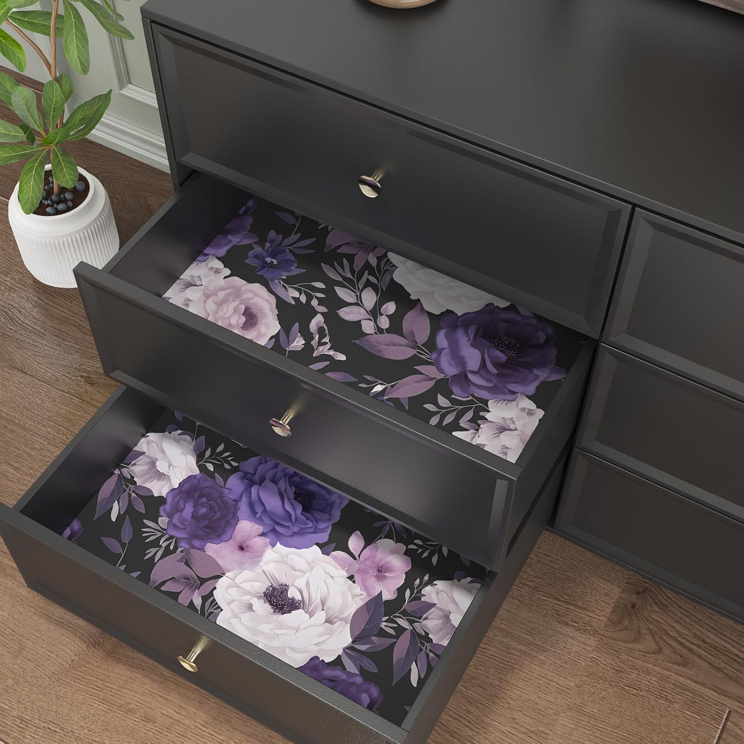 Black Purple Floral Wallpaper Peel and Stick Vintage Contact Paper Boho Rose Wall Paper for Backsplash Living Room Wall Drawer Removable Renter Friendly 17.5 x 78.5In