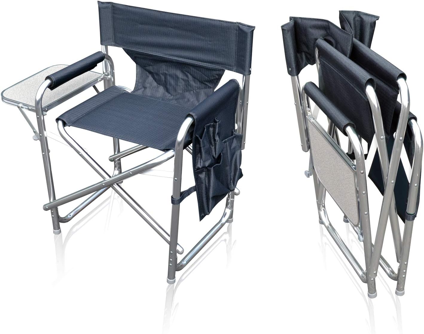 Directors Folding Chair, Aluminium Frame, Graphite, Side Pockets, Folding Side Table, Fishing, Garden, Camping, Event Chair, Durable, Indoor & Outdoor Use, Portable