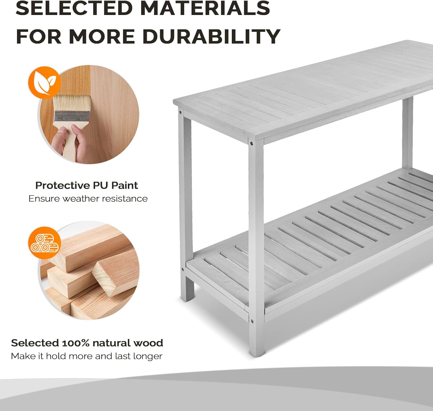VINGLI 49in Solid Wood Outdoor Console Table, 2-Shelf Wooden Outdoor Accent Plant Table Multifunctional Buffet Bar Storage Organizer for Indoor Patio Porch and Entryway (Gray)