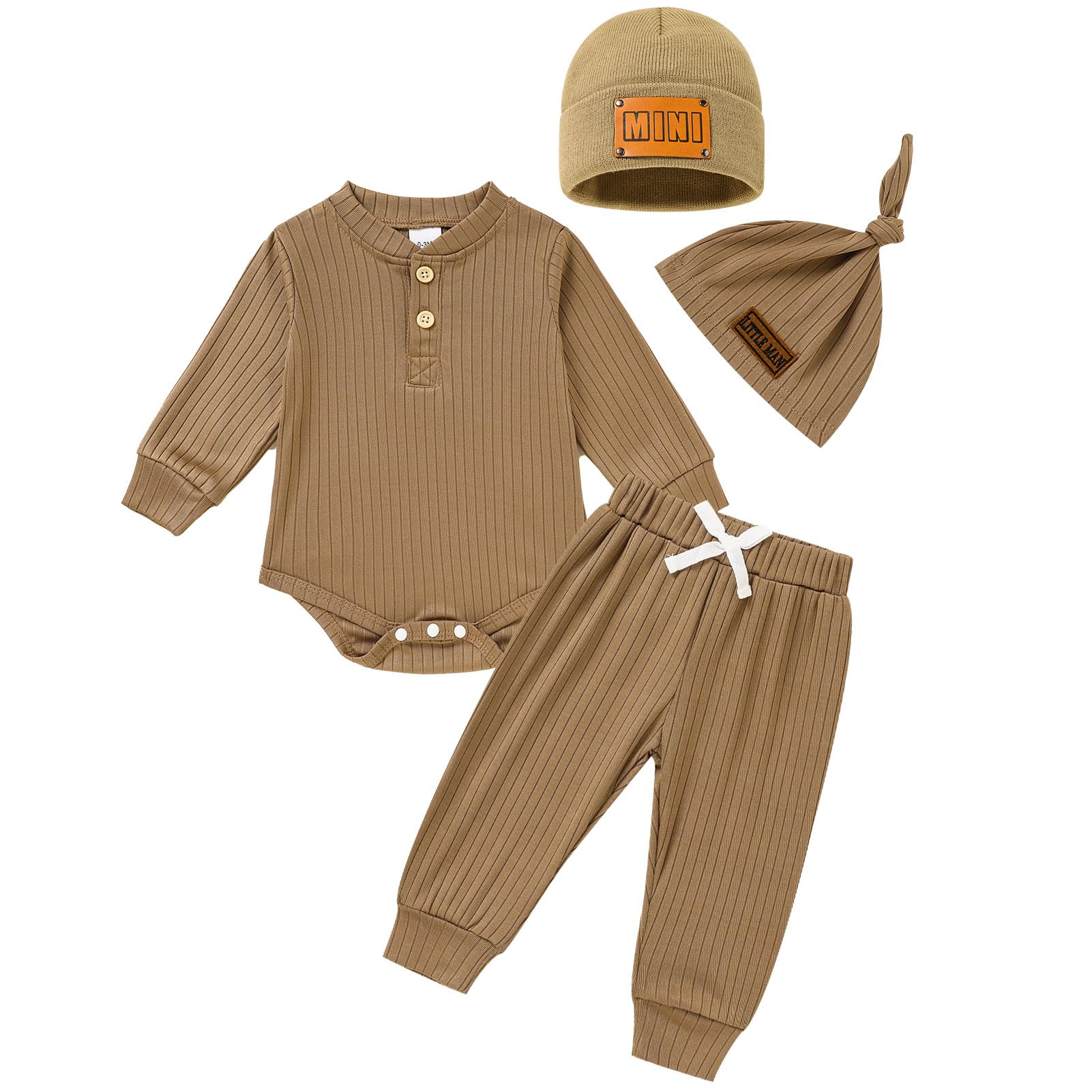 Newborn Baby Boy Girl Clothes Set Ribbed Outfits Solid Long Sleeve Tops Pants Romper Winter Fall Toddler 0-12 Months