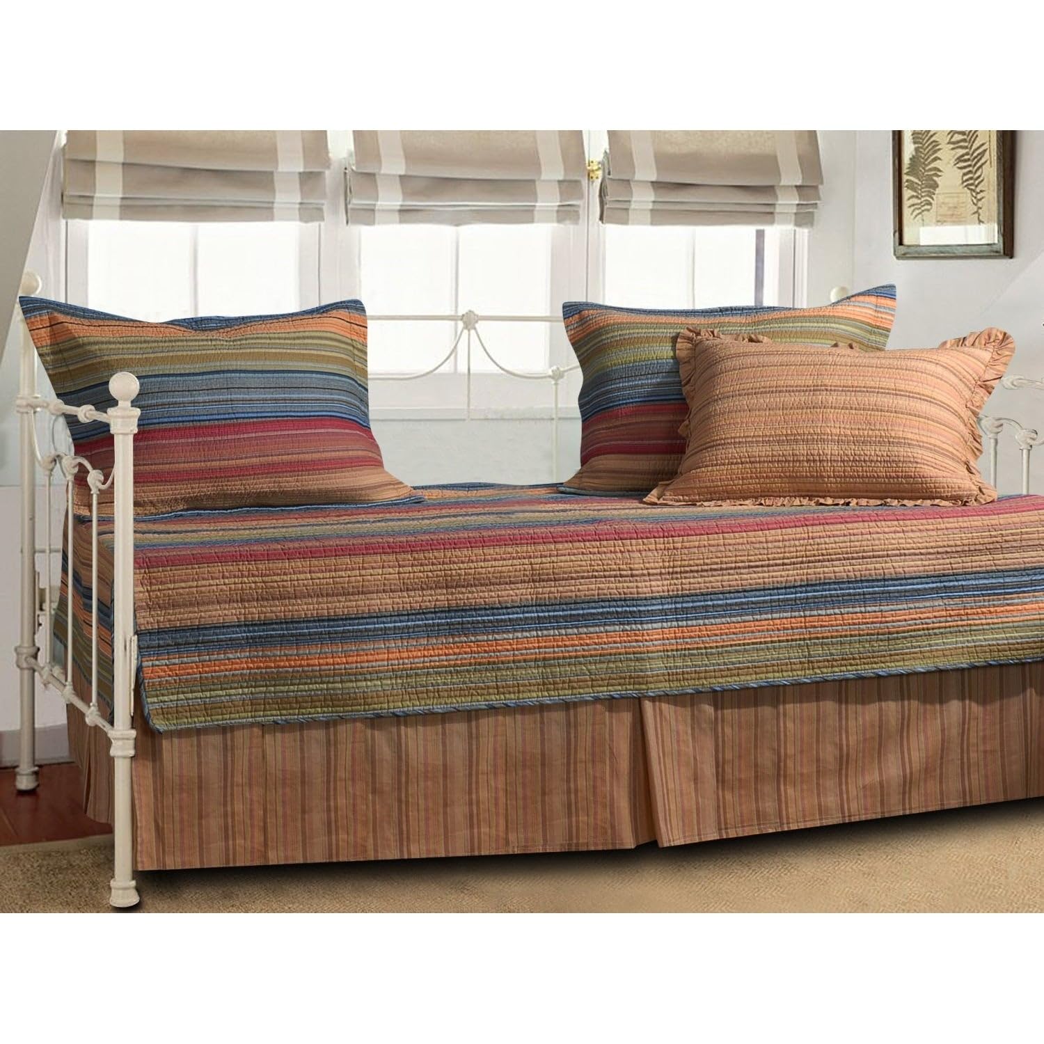 Reversible 5-Piece Daybed Bedding Set with Bed-Skirt and Three Pillow Shams New