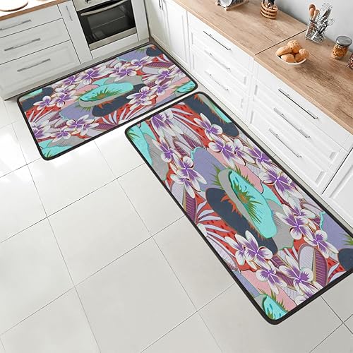GUYOS Tapete de cocina con patrones florales tribales coloridos 2 piezas tapetes acolchados antifatiga para suelo de cocina de 47 x 17 pulgadas29 x
