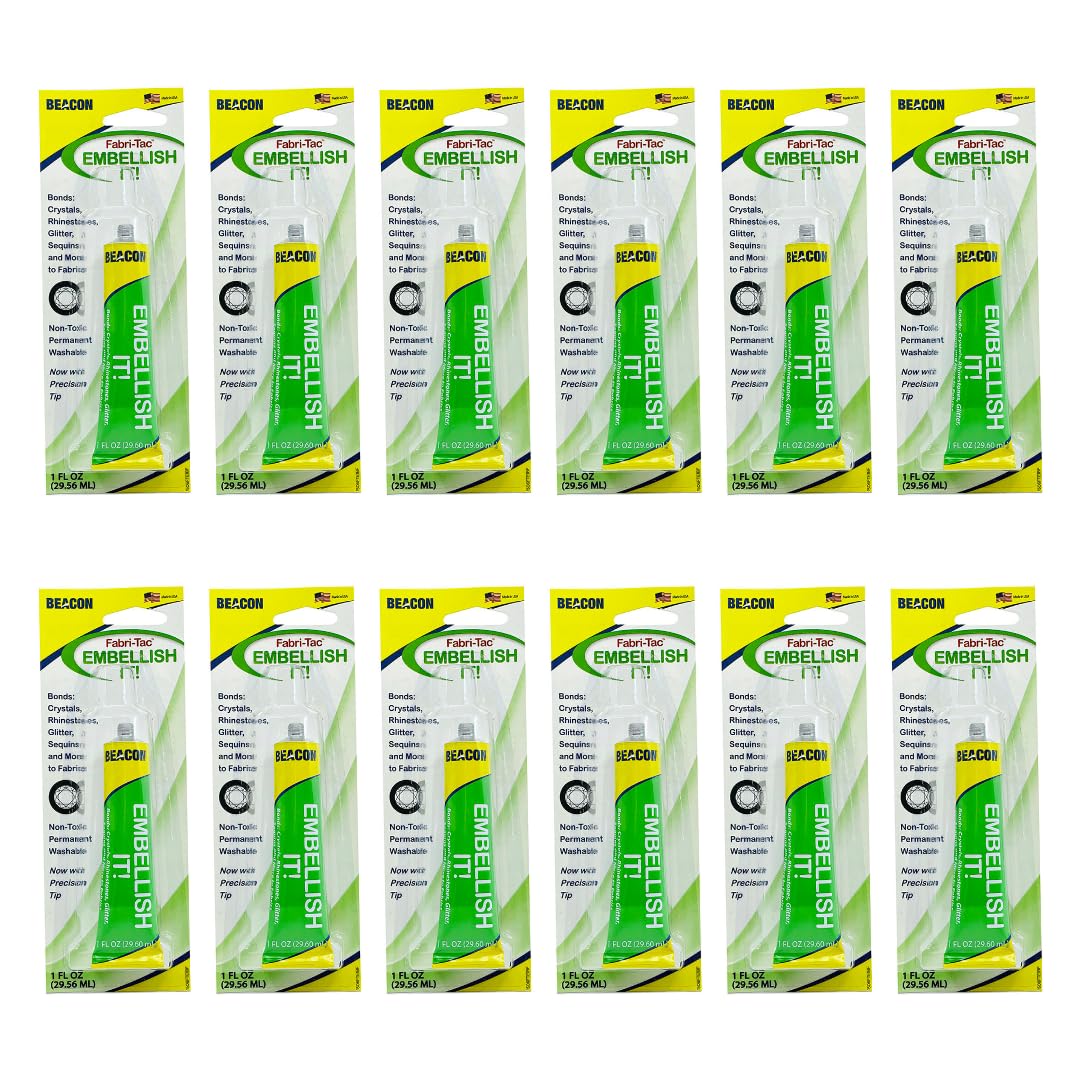 Beacon Embellish It! Adhesive for Decorating Clothes, Purses, Shoes, Cell Phones, Glasses, 12-Pack