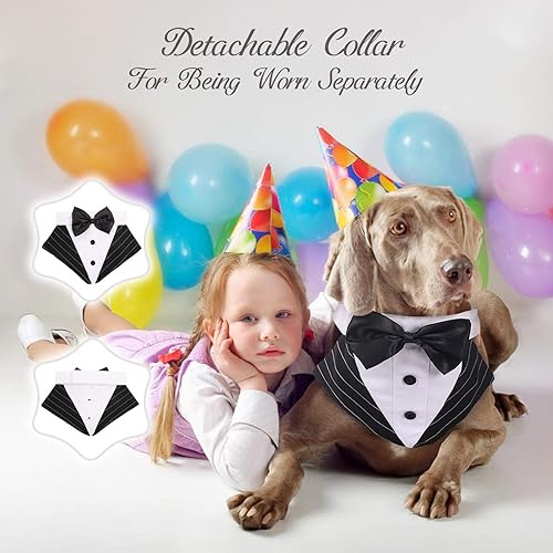 Miniatura 8 de ROZKITCH Disfraz de esmoquin para perro con cuello, bandana, pajarita, conjunto para boda, fiesta formal, Halloween, cumpleaños, cosplay, ropa Negro