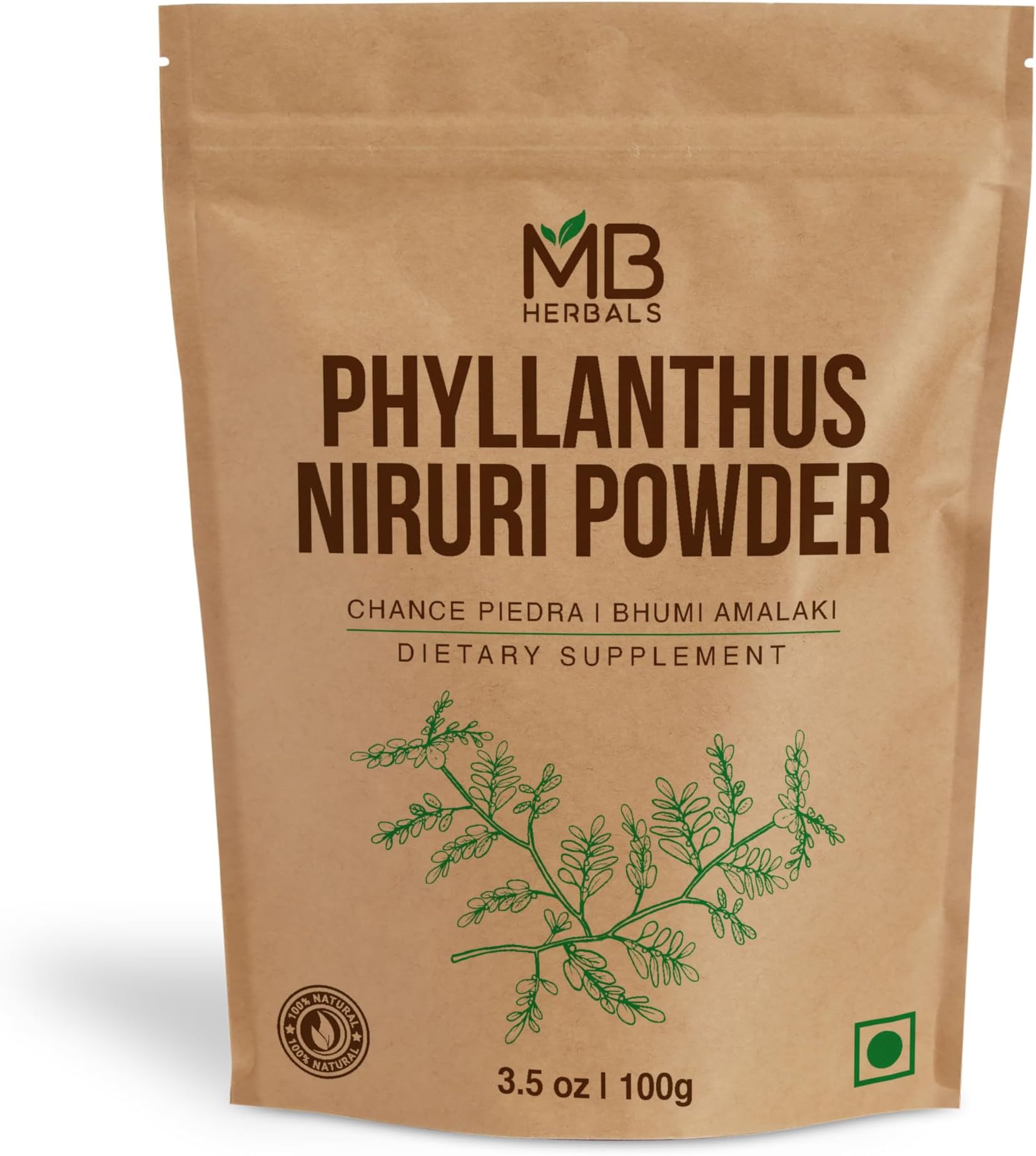 MB Herbals Wildcrafted Phyllanthus Niruri Powder 3.5 oz / 100 Grams | Chanca Piedra | Bhumi-Amla | Gluten Free | No Preservatives