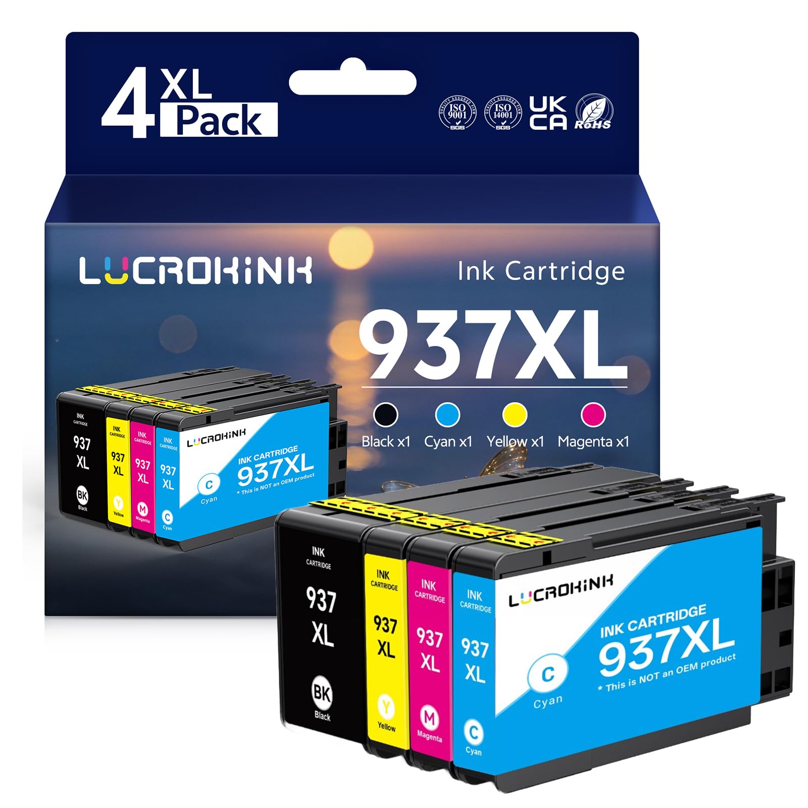 937XL wkład atramentowy, kompatybilny z wkładami do drukarek 937e, 4 sztuki | Kompatybilny z HP Officejet pro 9110b 9120b 9130b 9720 9730, drukarki Some "e+" nie są kompatybilne z (S/C/M/G)