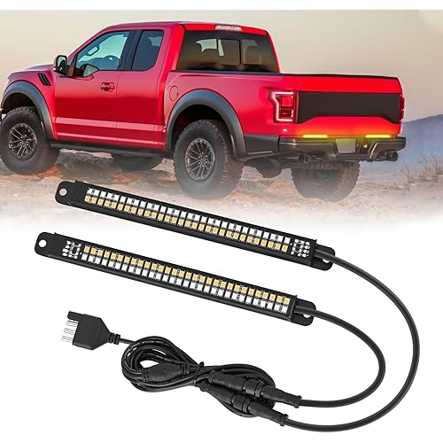 Nilight Truck Tailgate Light Strip 7 Inch Aluminum Frame Double Row 60 LED Red Running Brake Amber Sequential Turn Signals Strobe Lights Bar for Trailer Hitch Cargo Carrier Luggage Rack