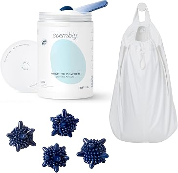 Esembly Laundry Essentials Bundle | Laundry Detergent Canister, Agitators 4-Pack, and Pail Pouch Sea Salt