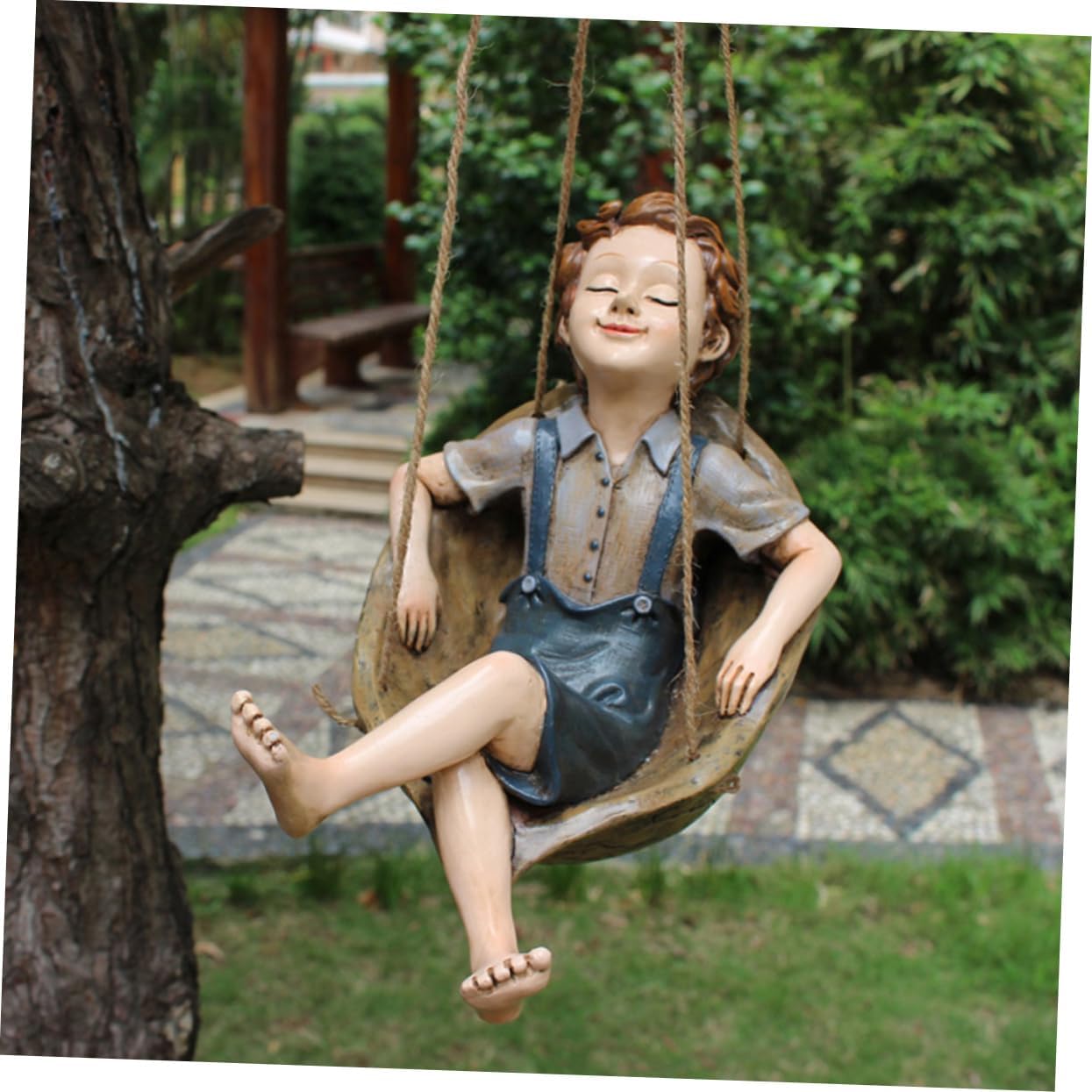 Alipis Resin Swing Boy Pendant Walnut Swing Ornament for Garden Home Decor Fairy Decor