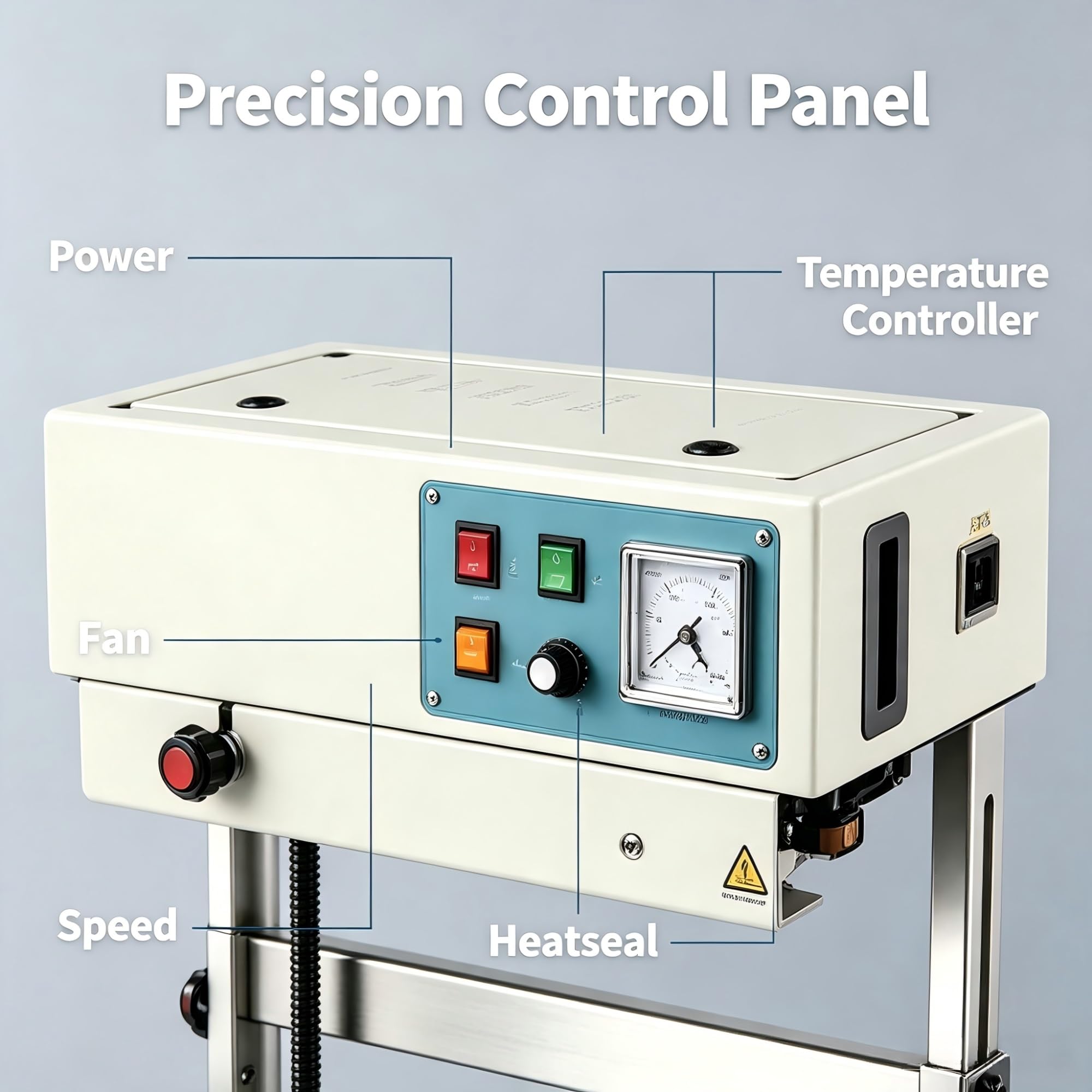 Máquina de sellado continuo vertical FR-900 | Motor de cobre de 0,5 kW, velocidad ajustable, control de temperatura del puntero, rueda de impresión(220v)
