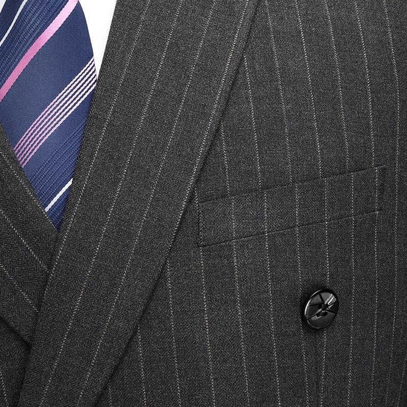 Mens 2 Piece Pinstripe Suit Slim Fit Double Breasted Suits for Men V Neck Tuxedo Suits for Dinner Party3