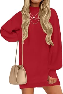 Women's 2025 Fall Turtleneck Sweater Dress Oversized Long Lantern Sleeve...