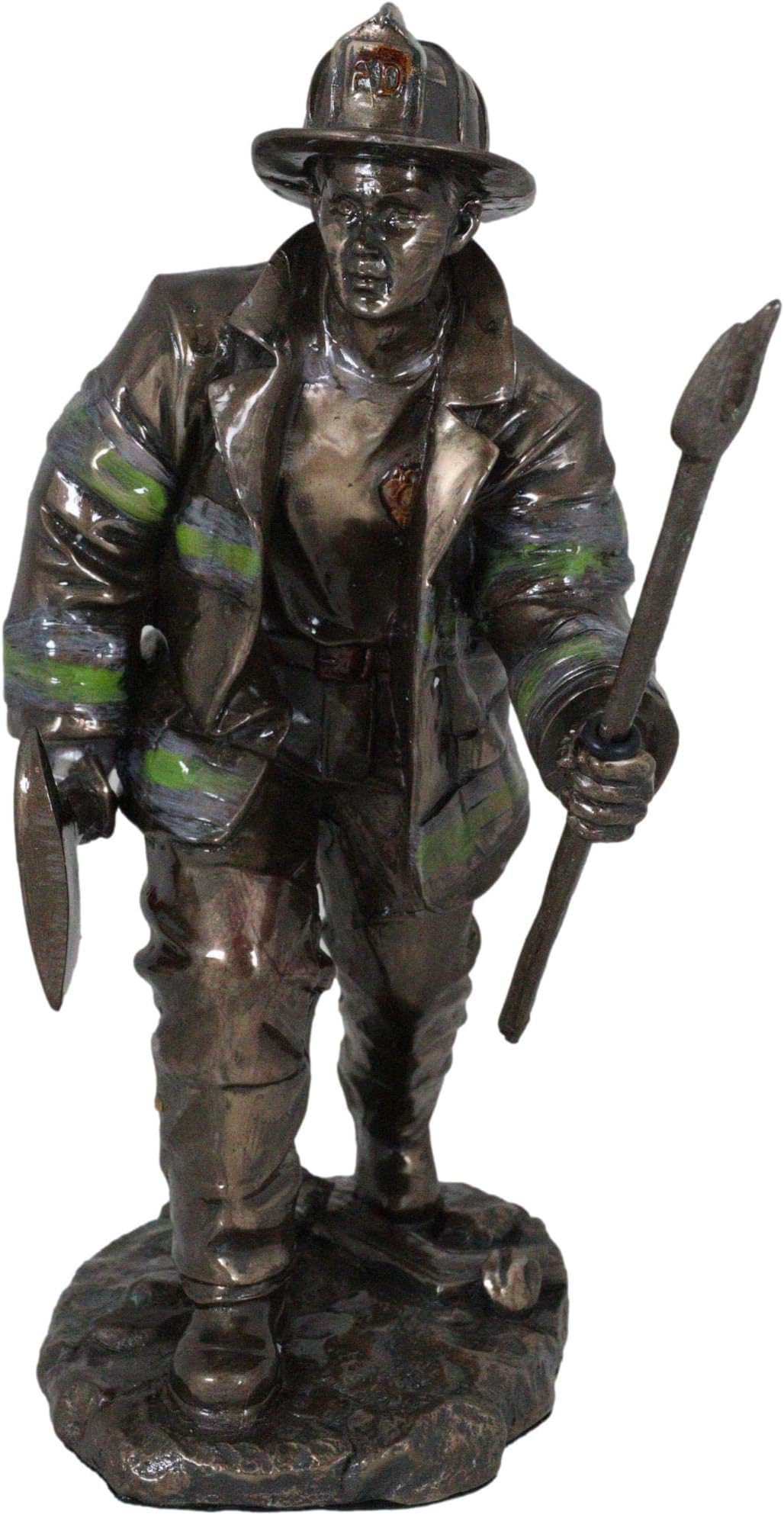 Ebros Gift Faux Bronze Resin Fighter Fireman with Fire Axe and Fork Statue 7.25" Tall in The Line of Duty Fire Rescue Figurine Emergency 911 Hero Memorabilia Sculpture