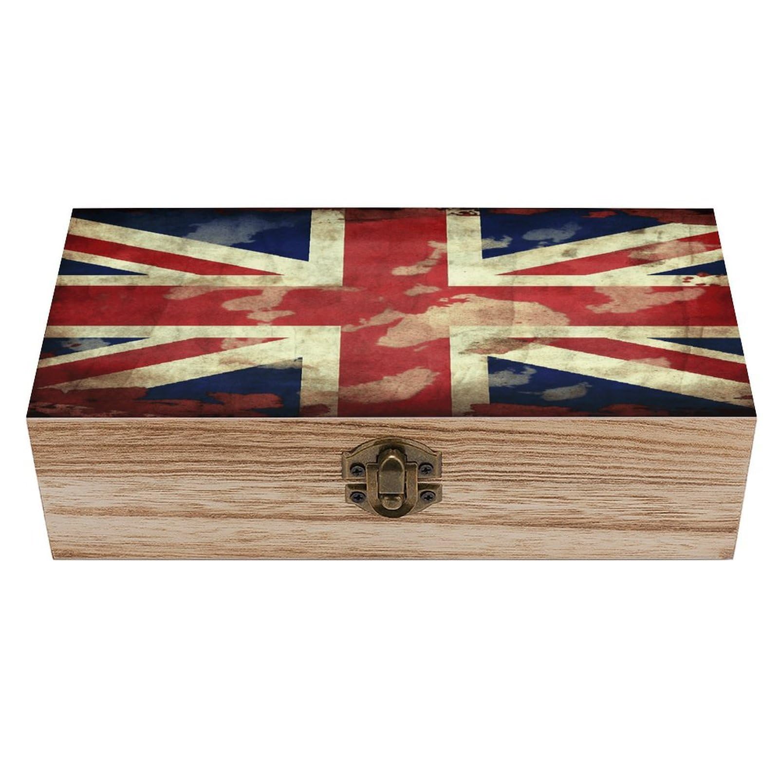 VstaDank Vintage Union Jack British Flag Wooden Storage Box Wooden Keepsake Box with Hinged Lid Exquisite Solid Wood Decorative Jewelry Case Memory Box for Jewelry Photos Letters Crafts Trinkets