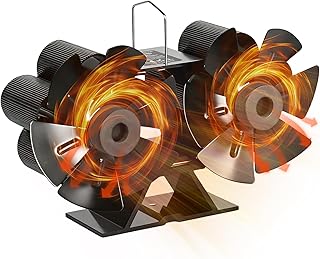 Wood Stove Fan,Dual Motors Heat Powered Fireplace Fan Non-Electric for Efficient Warm Air Circulation,12 Blades Silent Operation Stove Accessories for Log/Wood Stove/Fireplaces