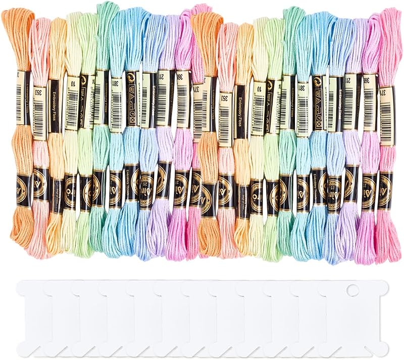 210 Yards 24 Skeins Neon Embroidery Floss Threads for Sewing | Colorful Cross Stitch Friendship Yarn 6 Ply Rainbow Embroidered String for Making Bracelets Birthday Wedding Stitching Diy