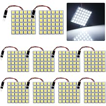 GrandviewTM White 10-Pack 5050 36SMD LED Panel Dome Light Auto Car Reading Interior Lamp license plate lightDC-12V + T10 BA9S Festoon Adapter