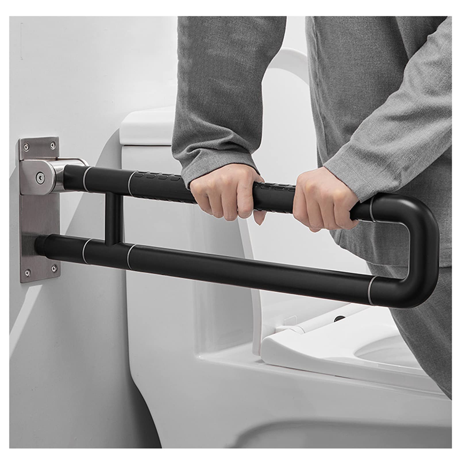 FKXSXAZ Toilet Grab Bar Foldable - Non Slip Wall Mounted Bathroom Safety Handrail for Disabled, Elderly, Pregnant Folding Drop Down Aid Rail.