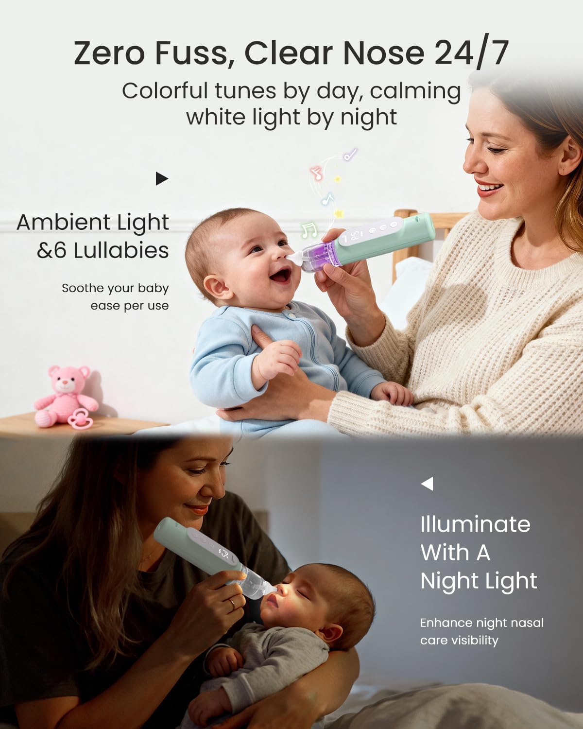 GROWNSY Nasal Aspirator for Baby, Upgraded 5 Suction Levels Baby Nose Sucker, IPX7 Waterproof Electric Nose Suction for Baby, Booger Sucker for Toddlers with Music & Light Functions (Green)