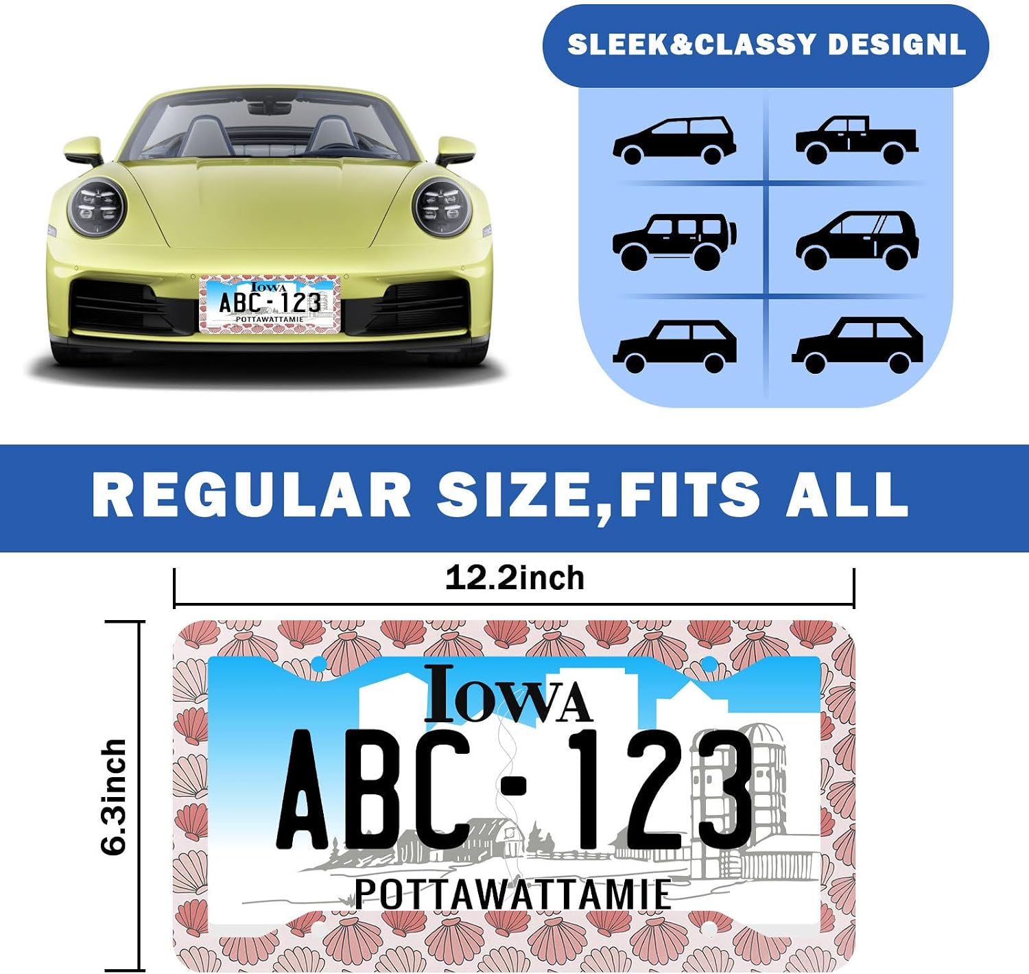 Pink Sea Shells License Plate Frames - 2 Pcs Set 4 Holes Metal Aluminum Auto Car Plate Frame Accessories Decoration License Plate Holder Fit US Vehicles for Women Men Gift image 2