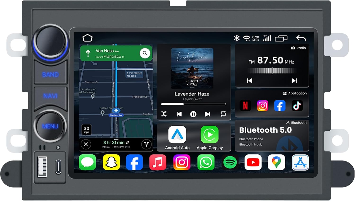 [4Core 64GB] Car Radio for Ford F150 2004-2008: 7'' HD Touchscreen Stereo with Wireless Carplay Android GPS Bluetooth 5G WiFi FM RDS SWC Backup Camera