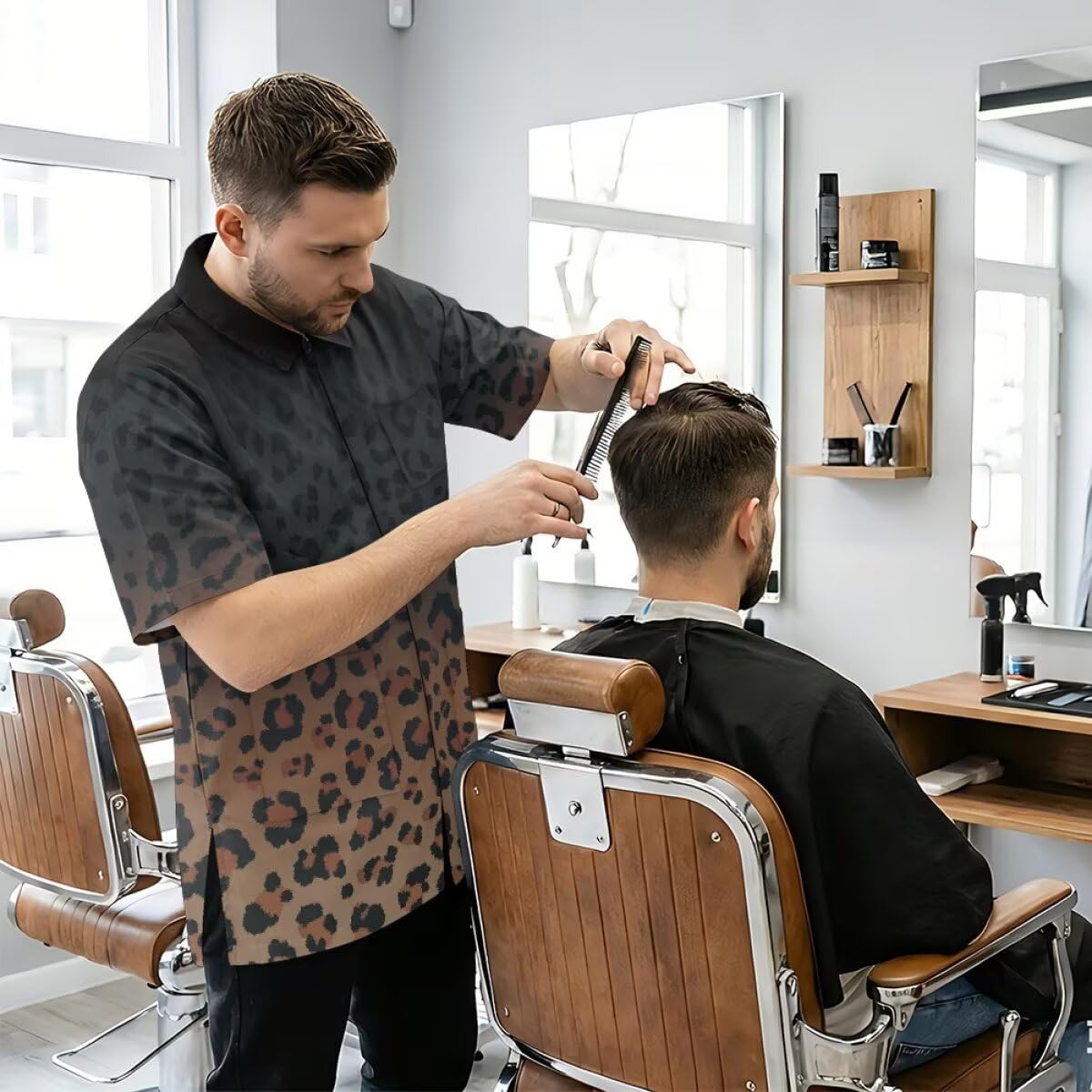 Nylon Salon Hairstylist Smock Barber Haircut Zipper Jacket, Dog Pet Grooming Work Shirt Uniform