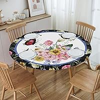 Vista 6 de Mantel redondo de flores de mariposa, ajustable, elástico, lavable, para cocina, comedor, picnic, fiesta, ajuste de mesa 40-44