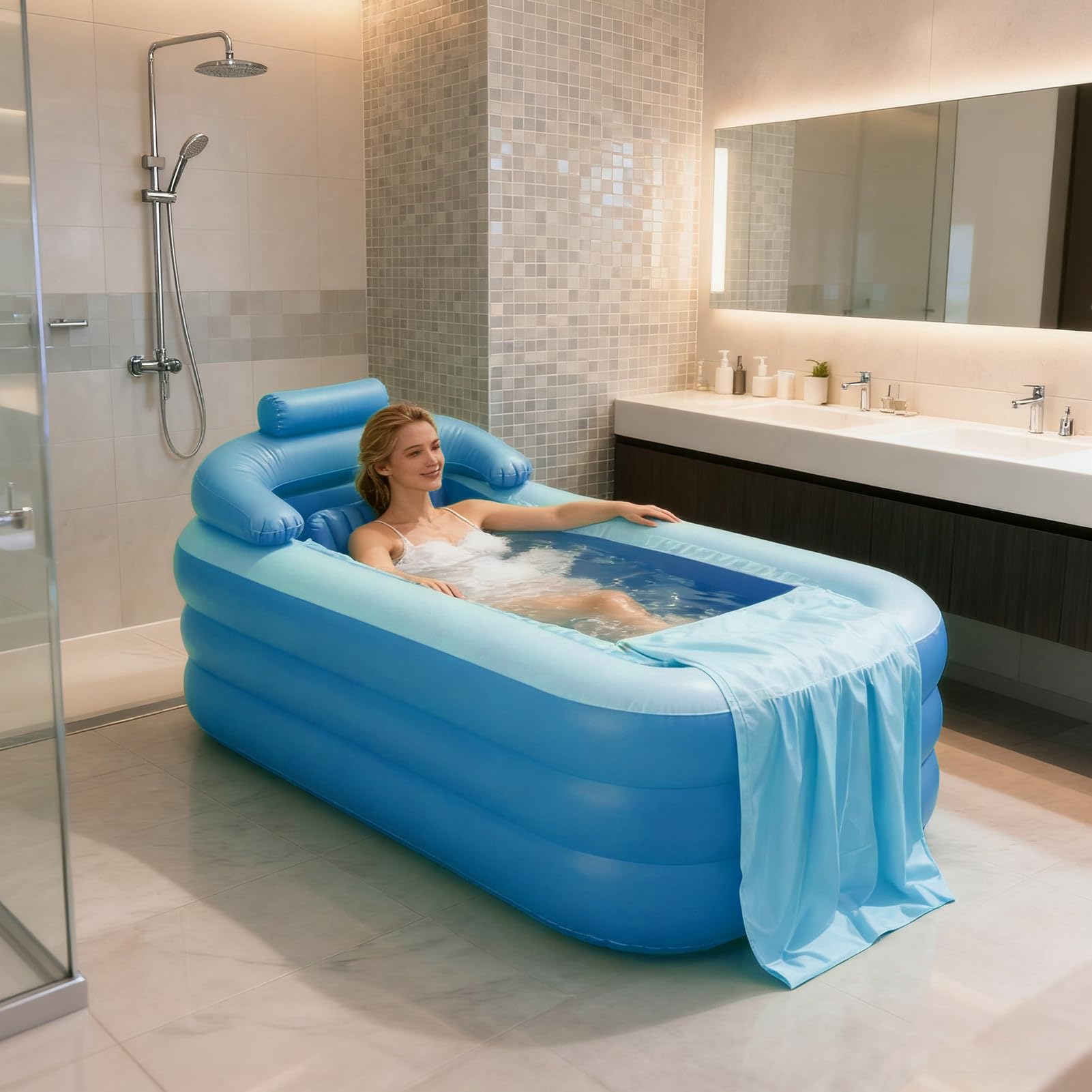 Aufblasbares Bad – Aufblasbare Badewanne für Erwachsene, PVC, faltbar, mit integriertem Kissen | faltbare Badewanne, Badzubehör für Frauen, Mädchen, , Jugendliche, , Herren, Mädchen