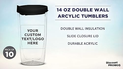 Miniatura 3 de Vasos de plástico de doble pared personalizados con tapa deslizante, 14 onzas, paquete de 10, texto personalizado, logotipo, tazas de café de viaje
