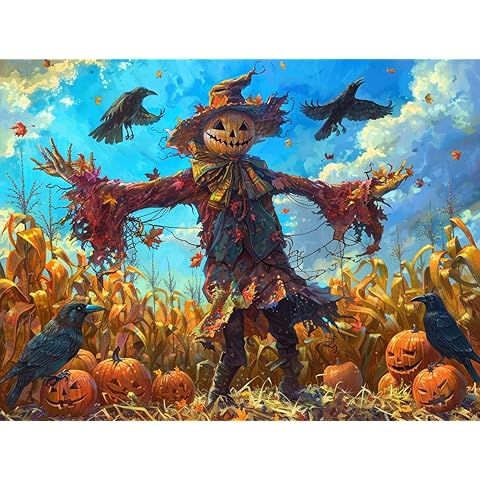 Milila Diamond Art Kits for Adults Full Drill Round Diamond Painting Kits for Beginners Craft Kits for Home Wall Decor Gifts 11.8x15.7inch(Halloween Scarecrow)