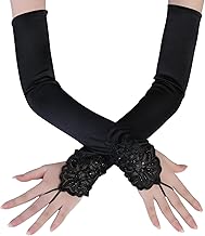 BABEYOND Women's Evening Glove Long Satin Wedding Satin Dress Accessory 1920s Classic Style for Wedding Evening Opera Elastic Waist 45 cm Black