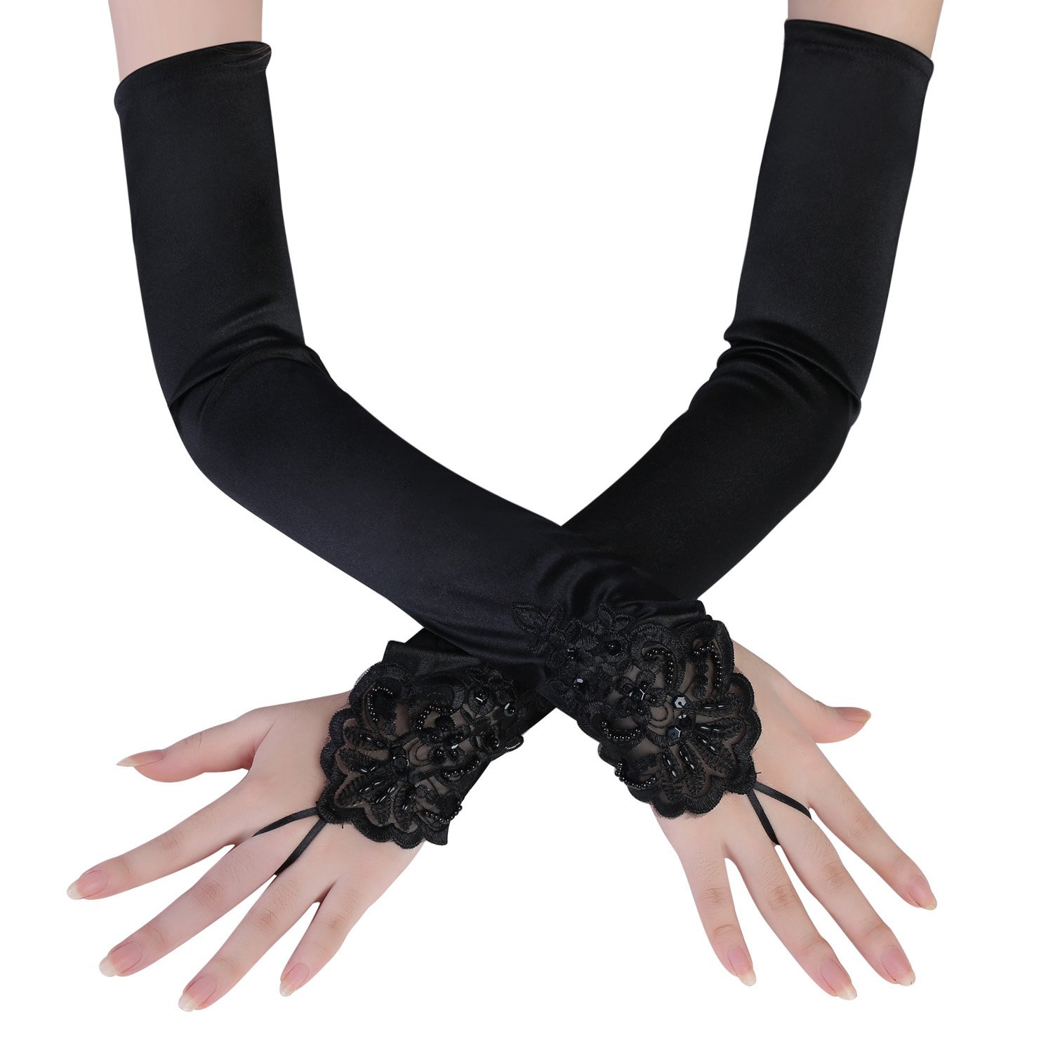 BABEYOND Lange avondhandschoenen, satijn, elleboog, bruidsjurk, bruiloft, bal, opera, handschoenen, jaren 20-stijl, voor dames, Eén maat