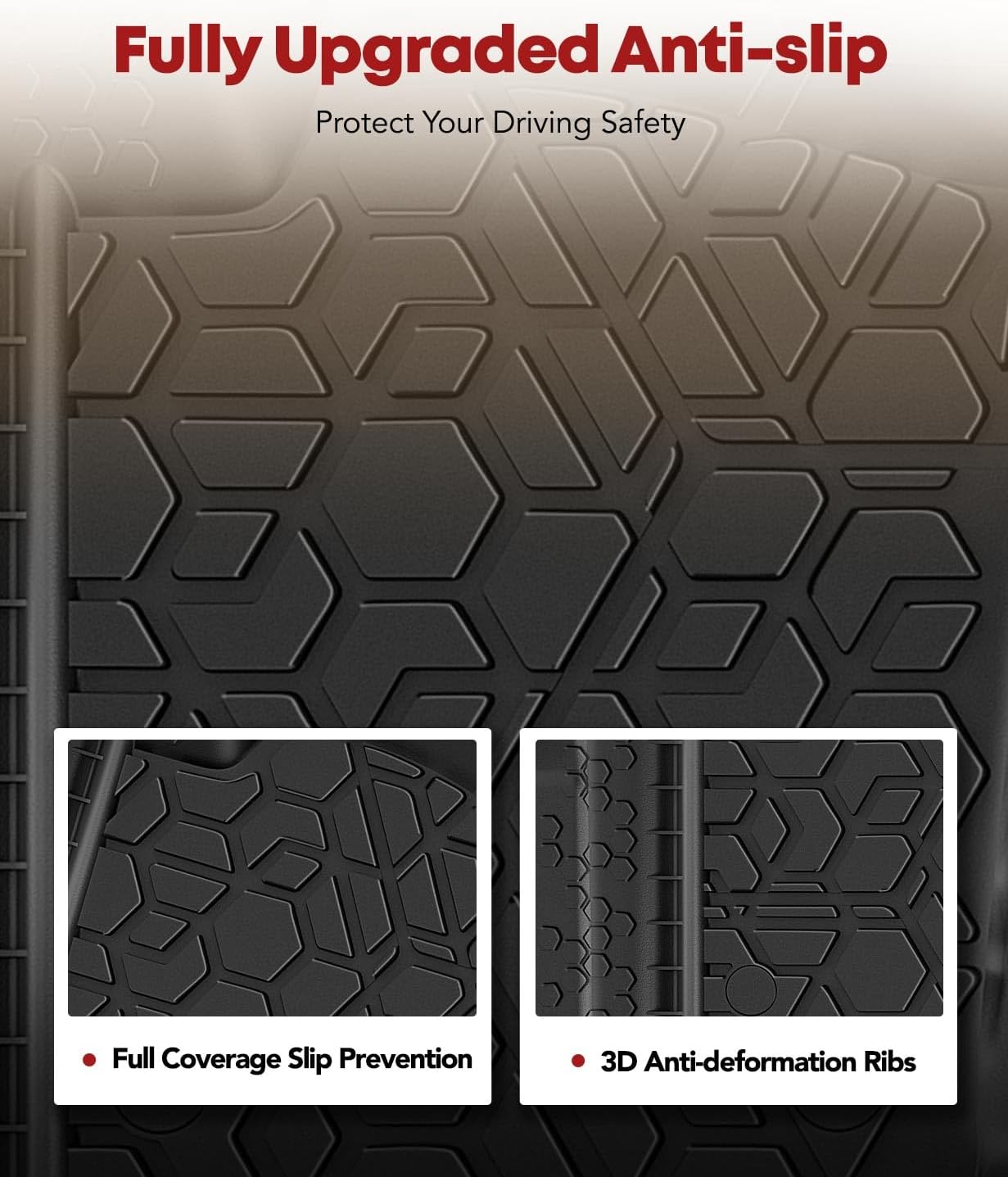 YHTAUTO Floor Mats Fit 2011-2021 Jeep Grand Cherokee 2022 Grand Cherokee WK Not L, 2011-2024 Dodge Durango, TPE All Weather Car Mats Waterproof Anti-Slip Odorless Floor Liner, Front & 2nd Row Liner - Image 3