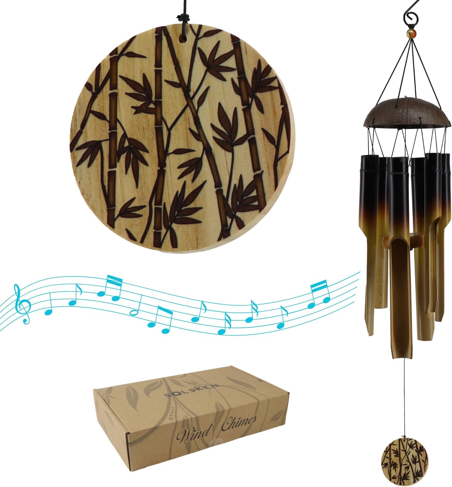 Bamboo Wind Chimes - Rustic Handcrafted Zen Wind Chimes - Soothing 31" (Bamboo)