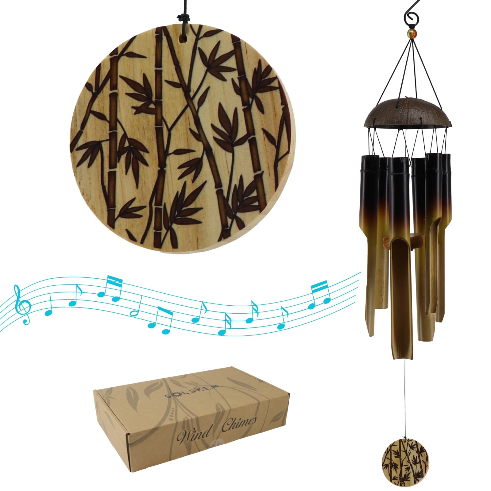 Bamboo Wind Chimes - Rustic Handcrafted Zen Wind Chimes - Soothing 31" (Bamboo)