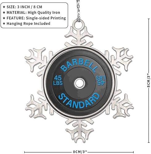 Vista 90 de Plato de pesas con barra para amantes del fitness, adornos de Navidad 2022, adornos de copo de nieve, decoraciones de Navidad para árbol, novedad