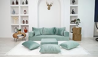 8" Thickness Green Velvet Floor Seating, Sectional Sofa, Velvet Floor Sofa, Bohemian Sectionals, Arabic Floor Sofa Set, Floor Couches, Best Sleeper Sofa (Sofa + Ottoman)