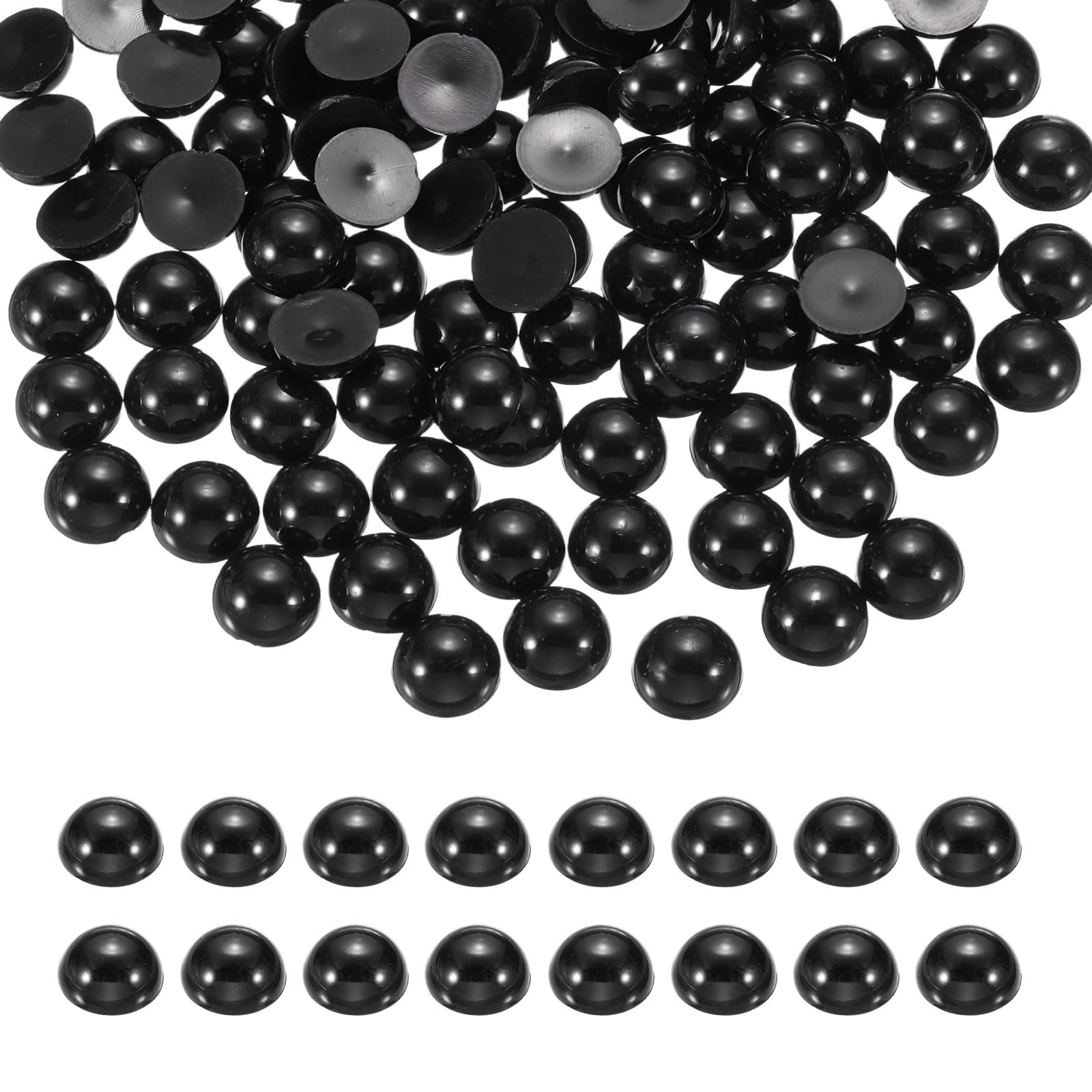 sourcing map 150Pcs Half Pearl for Crafts, 14mm Plastic Half Flatback Imitation Pearls Cabochon Loose Beads Rhinestone for DIY Crafts Clothing Tumbler Shoes Embellishment Nail (Black)