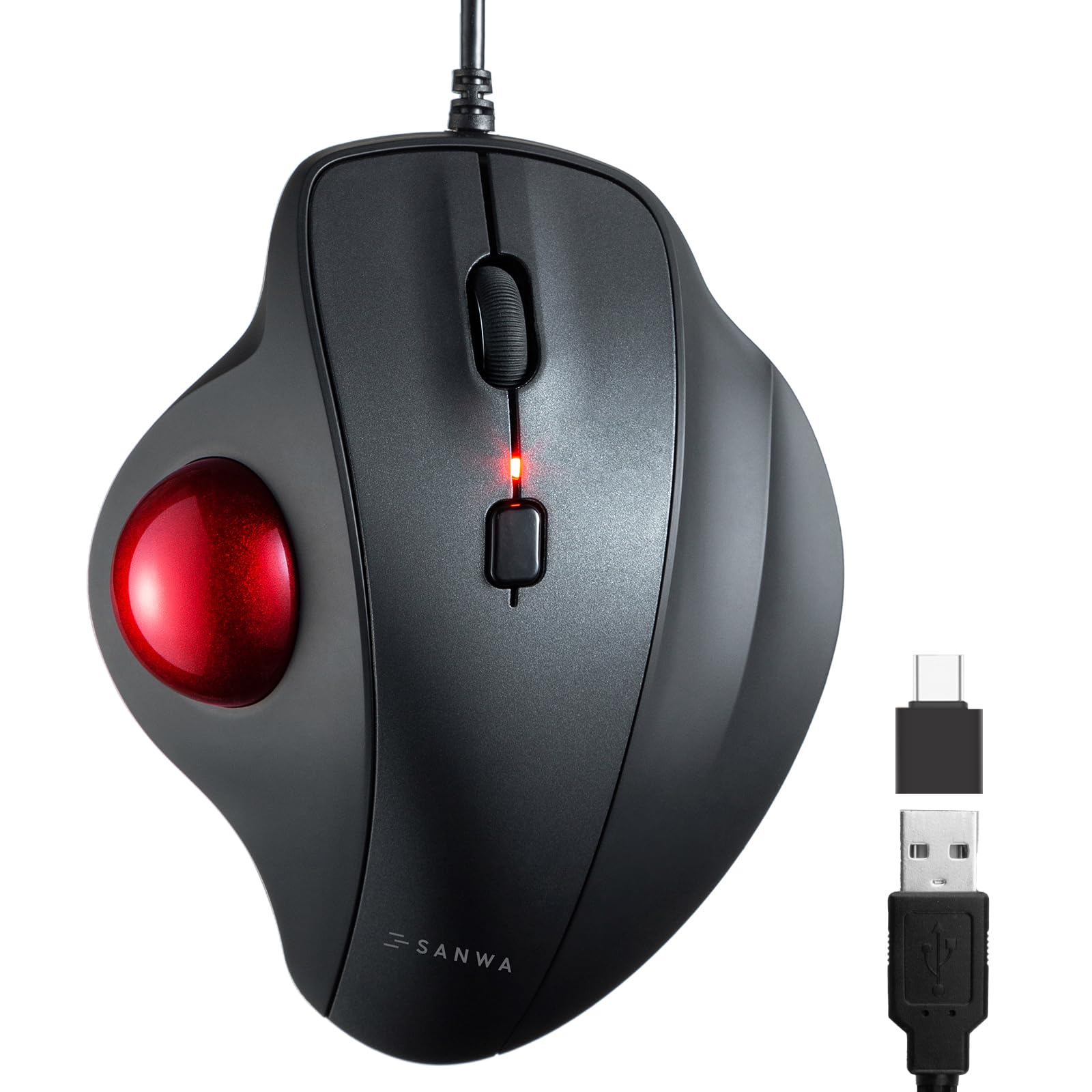 SANWA Wired Trackball Mouse, Silent Click Ergonomic Roller Ball