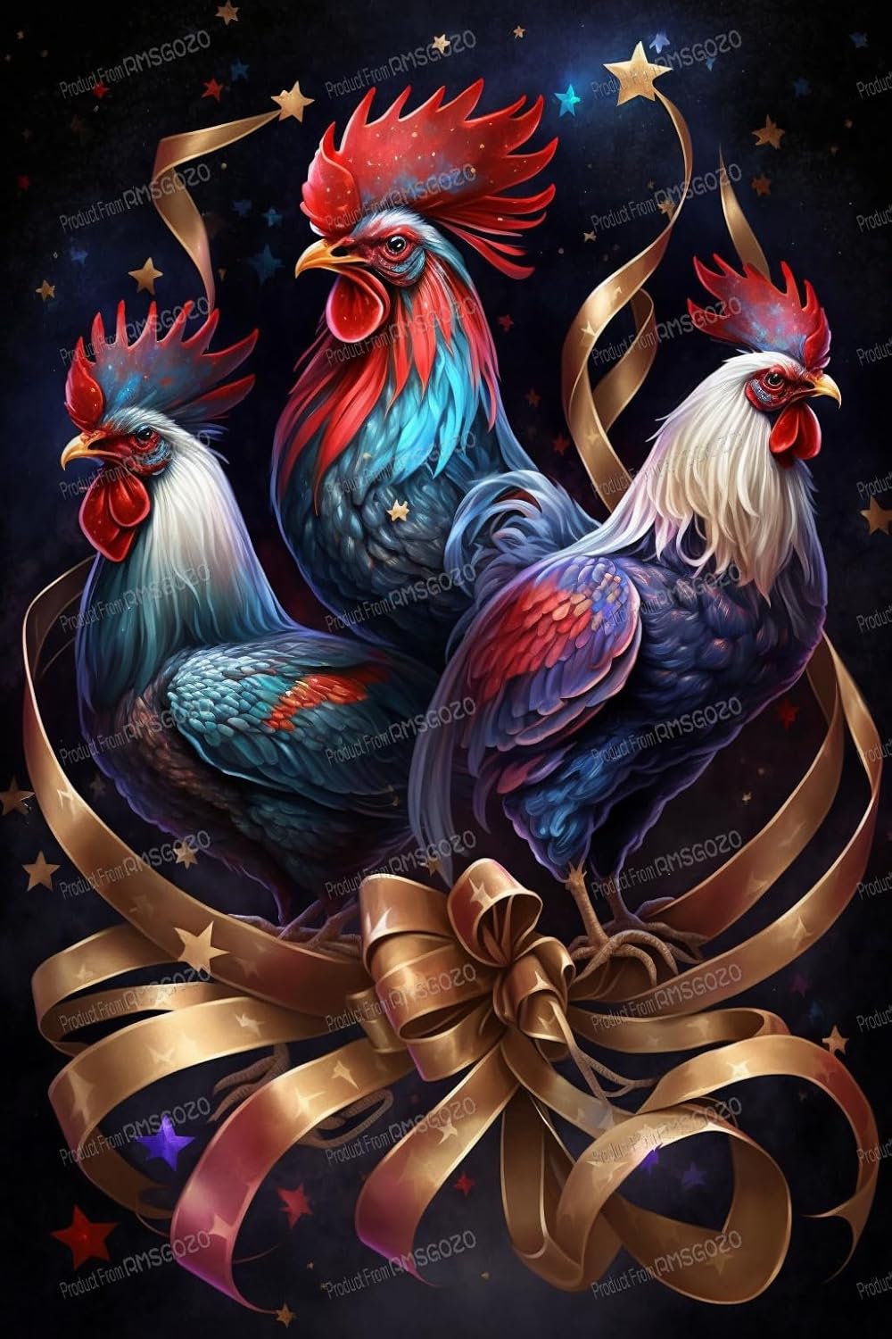 RMSGOZO 5D Ribbon Colored Rooster Diamond Painting Kits - Animal Diamond Painting, DIY Full Round Diamond Art Kits for Adults & Kids, for Room Decor & Farm Decor Or Gifts (20 X 24 Inch)