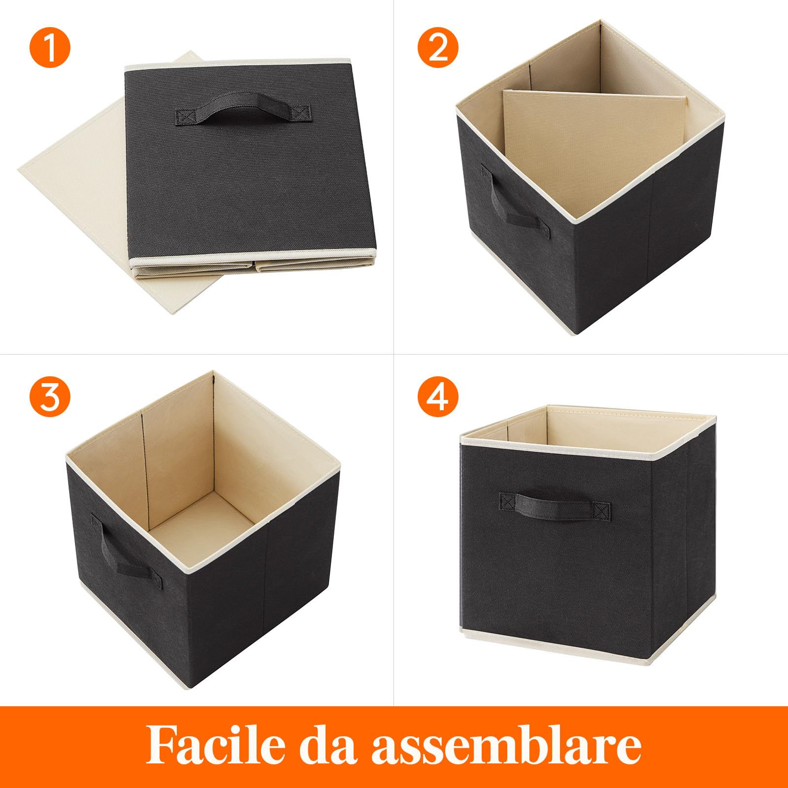 Lifewit Set di 10 Cubi Portaoggetti Pieghevoli, Cesti Portaoggetti in Tessuto, Scatole Portaoggetti con Manici, Scatole per Armadio, Vestiti, Giocattoli, 33 x 33 x 33 cm, 36 L, Nero