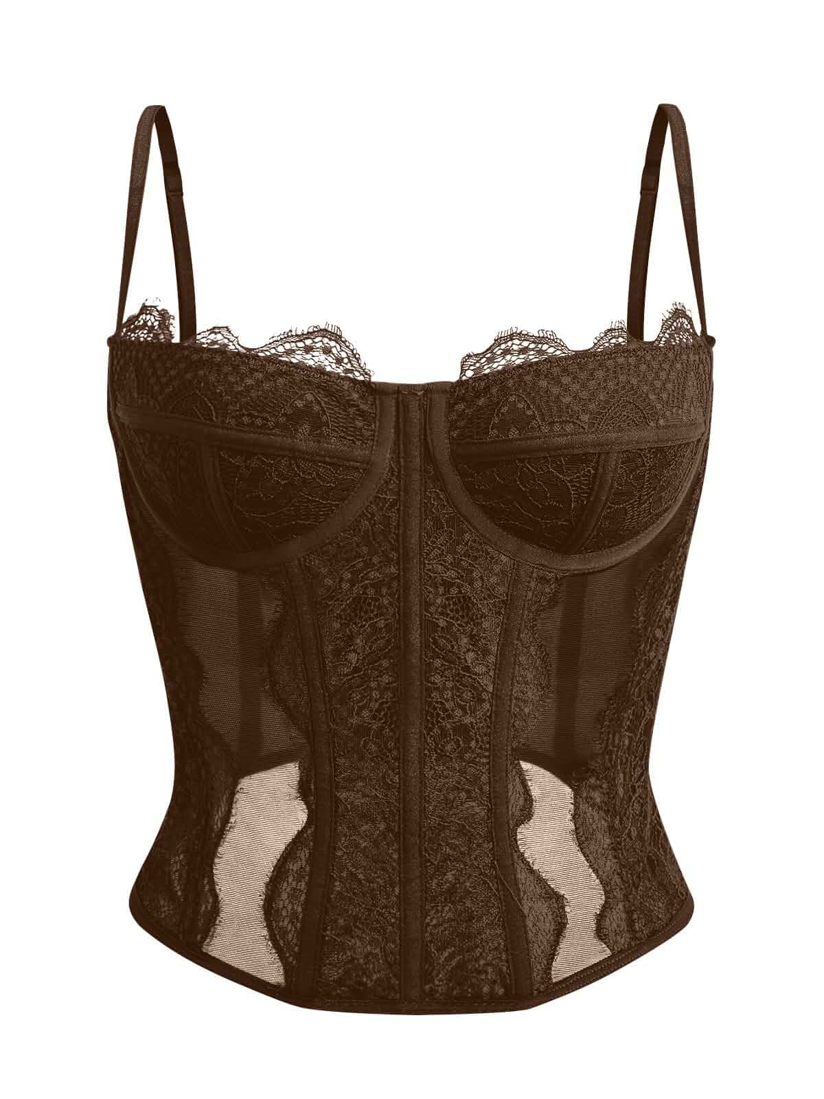 Dealmore Corset Tops for Women Going Out Fall Fashion Crop Sexy Lace Outfit Y2k Spaghetti Strap Tank, Date Night Mesh Bustier, Party Lingerie, Concert Club Festival Clothes, Trendy Cami
