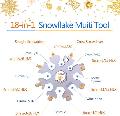 Miniatura 4 de Multiherramienta 18 en 1 tipo copo de nieve, multiherramienta plana de acero inoxidable, compacta, portátil, para exteriores, con diseño de copo de
