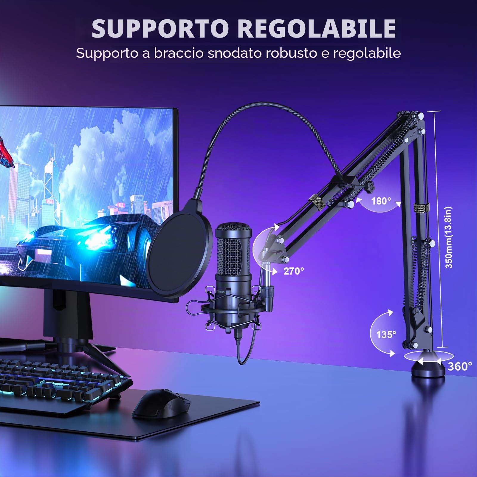 Aokeo AK-60 Microfono USB Condensatore per PC,MAC,PS4,PS5,Gaming,Streaming,Podcast,Youtuber,Karaoke,Giochi,Registrazione