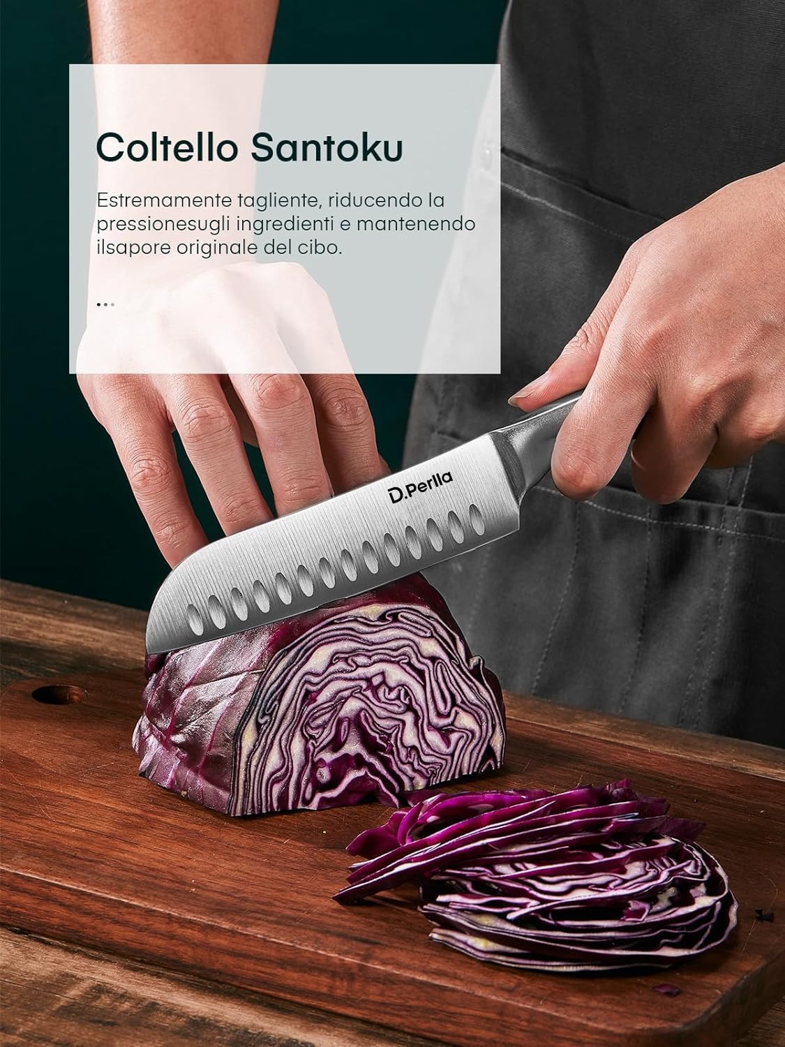 D.Perlla Set Coltelli da Cucina 16 Pezzi in Acciaio Inossidabile, Ceppo Professionali con Blocco in legno
