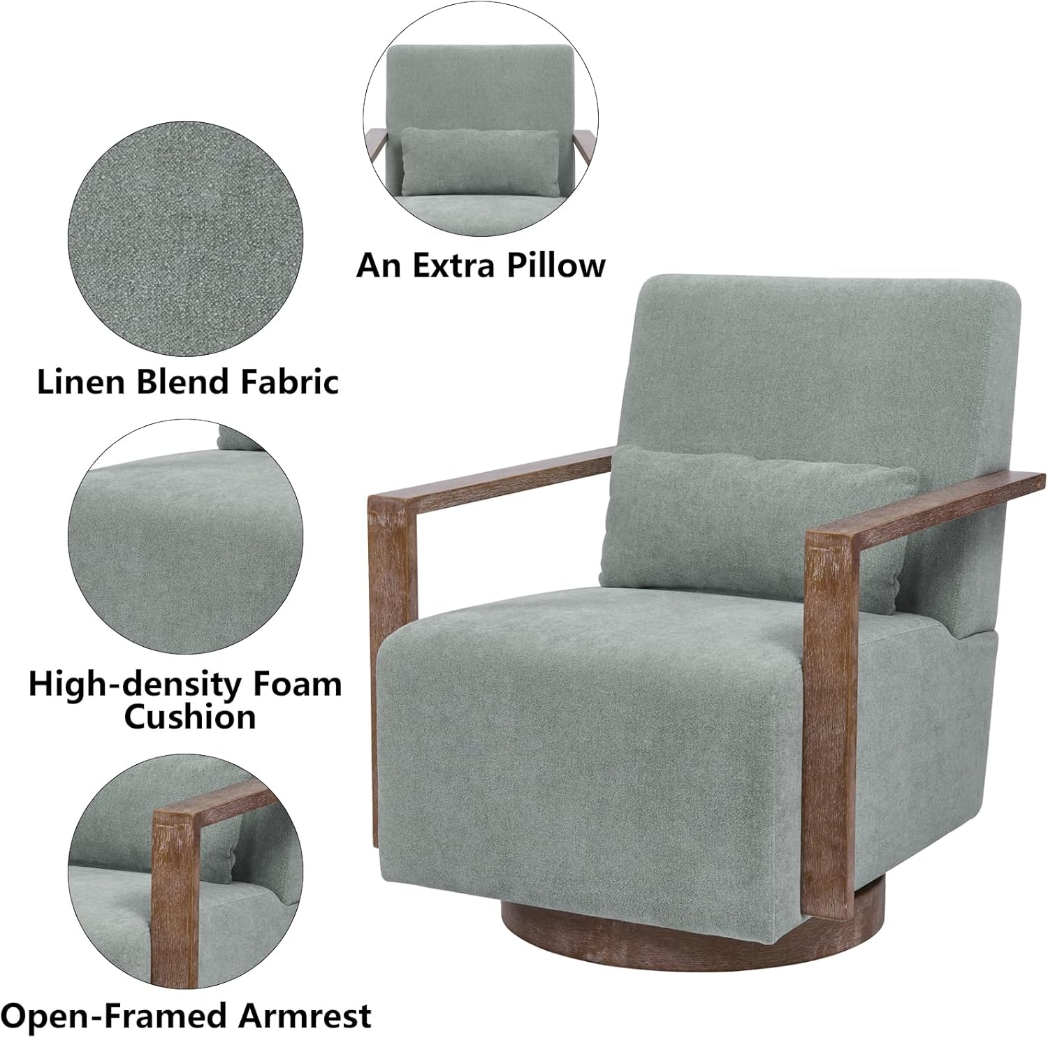 30.3" W Swivel Chairs Set of 2, Swivel Accent Chairs Armchair for Living Room, Mid Century Modern Chairs for Bedroom Comfy, Side Lounge Reading Chair with 360 Degree (Pale Green)